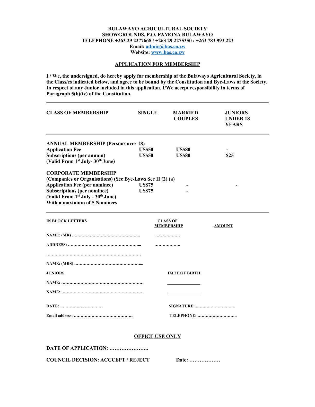 BAS Application form